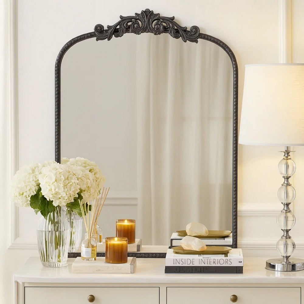 Kea Wall Mirror | 36" | Curved Metal Frame | Baroque | Black