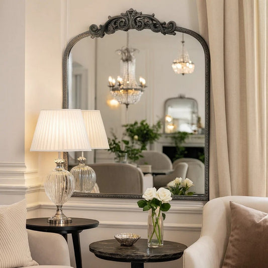 Kea Wall Mirror | 36" | Curved Metal Frame | Baroque | Black