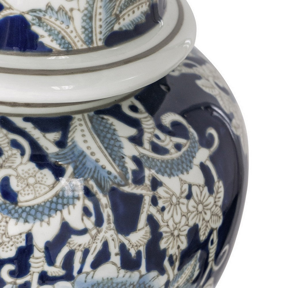 17 Inch Porcelain Ginger Jar with Lid Vintage Blue and White Flower Design By Casagear Home BM285943