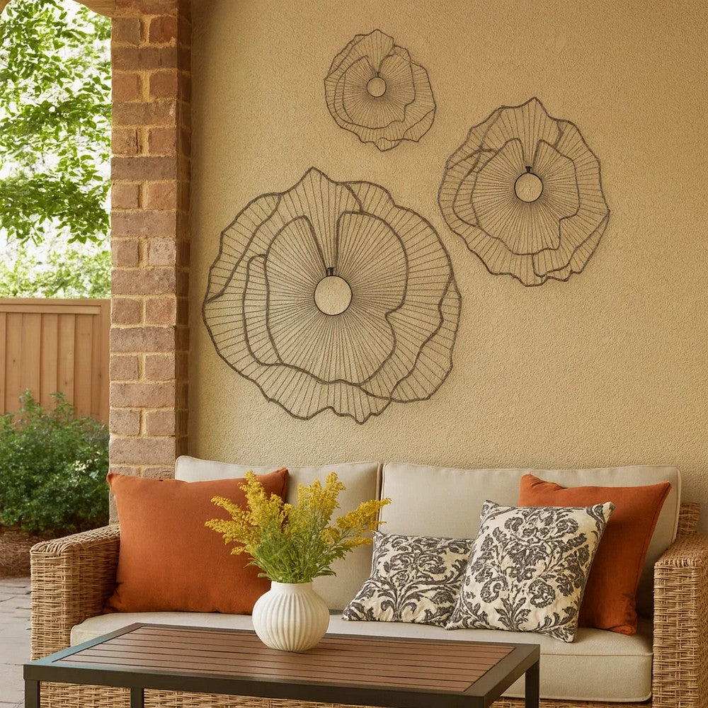 Metal Flowers | Set of 3 | 30", 24", 18" | Wall Decor | Black Gold