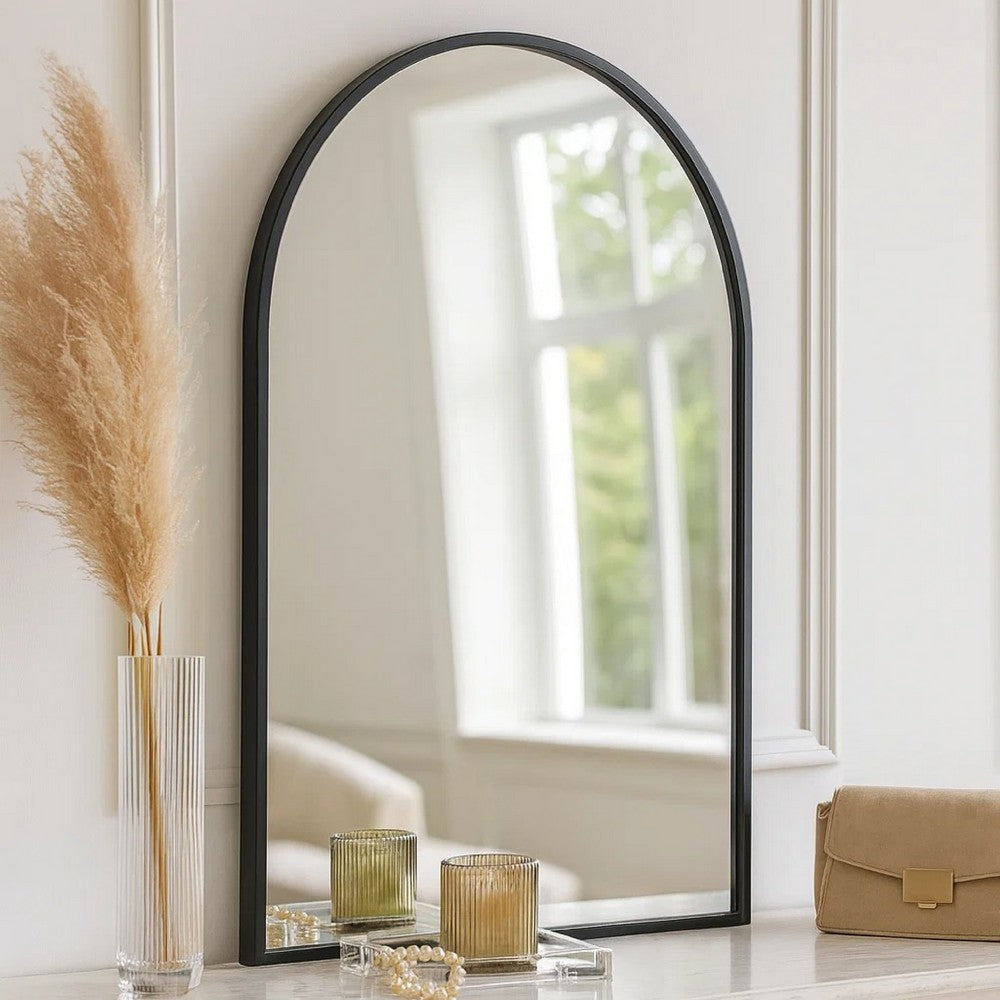 Cod Wall Mirror | 36" | Mounted | Arched Black Metal Frame