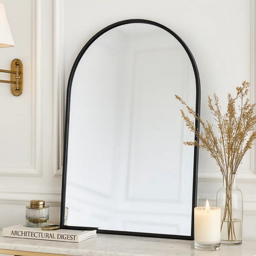 Cod Wall Mirror | 36" | Mounted | Arched Black Metal Frame