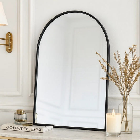Cod Wall Mirror | 36" | Mounted | Arched Black Metal Frame