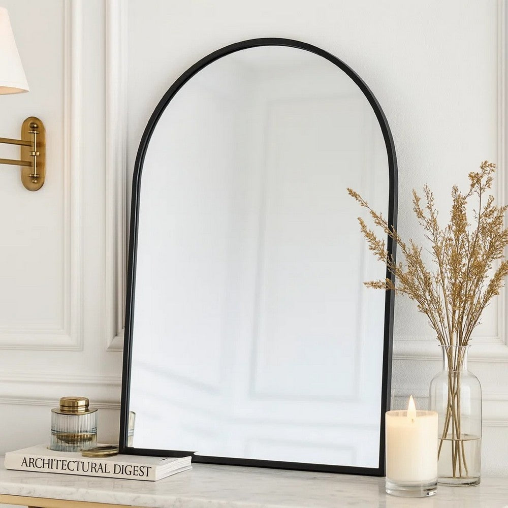 Cod Wall Mirror | 36" | Mounted | Arched Black Metal Frame