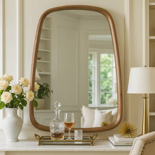 Roe Wall Mirror | 27" | Curved Pine Wood Frame | Brown