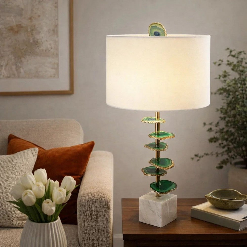 Parks Table Lamp | 30" | Agate Slices | Linen Shade | White