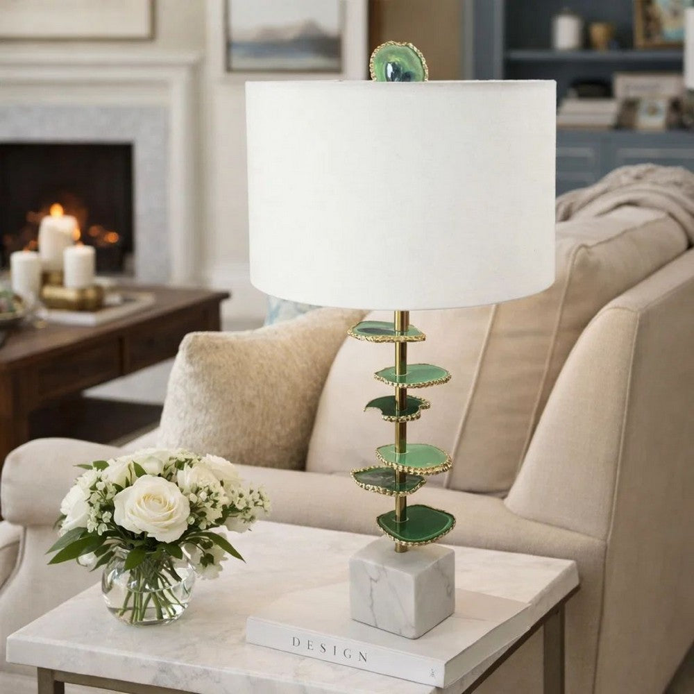 Parks Table Lamp | 30" | Agate Slices | Linen Shade | White