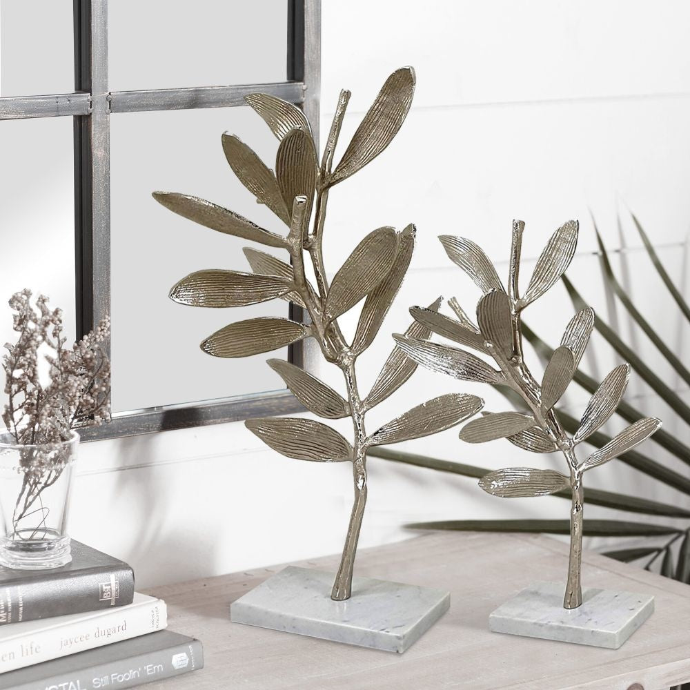 Statuettes Set | 28", 23" | Olive Tree Accent | White