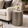 Capiz Stool Table | 20" | Cylindrical | Silver Black Geometric
