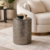 Capiz Stool Table | 20" | Cylindrical | Silver Black Geometric