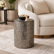 Capiz Stool Table | 20" | Cylindrical | Silver Black Geometric