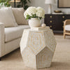 Capiz Stool Table | 21" | Hexagonal Drum | Beige White