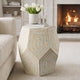 Capiz Stool Table | 21" | Hexagonal Drum | Beige White
