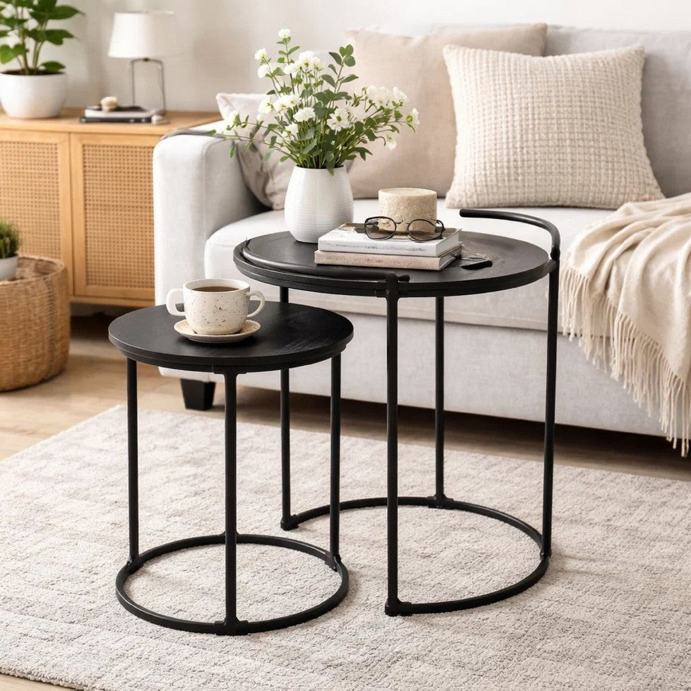 Nesting Tables | 18", 22" | Round | Mango Wood | Black | Set of 2