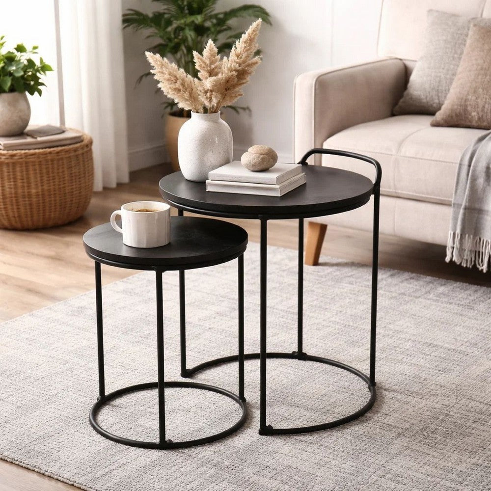 Nesting Tables | 18", 22" | Round | Mango Wood | Black | Set of 2