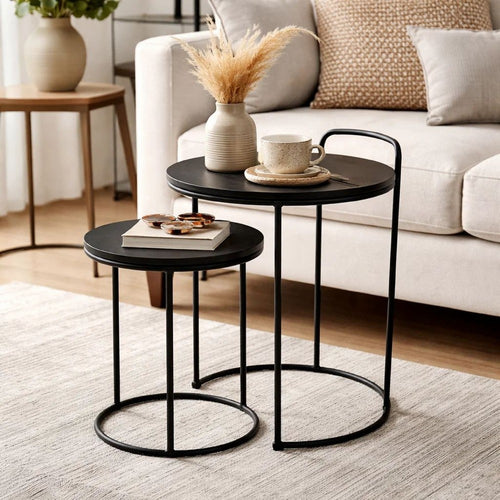 Nesting Tables | 18", 22" | Round | Mango Wood | Black | Set of 2