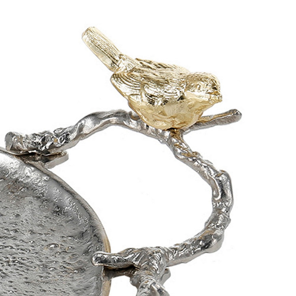 Decorative Tray Set | 14’’ | Perched Birds | Silver Metal BM286142