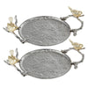 Decorative Tray Set | 14" | Perched Birds | Silver Metal