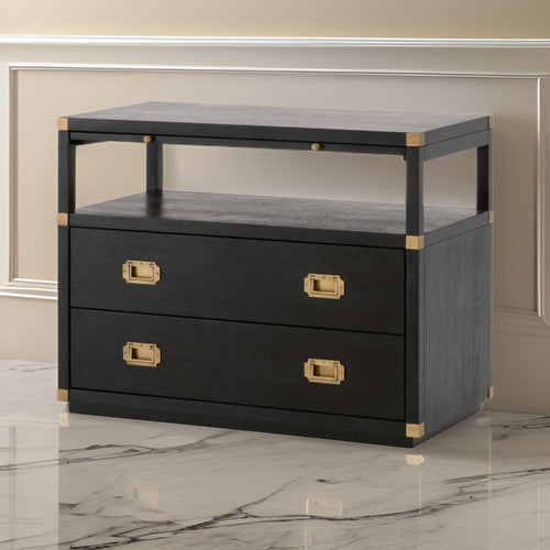 Nightstand | 35" | 2 Drawer | 1 Shelf | Gold Black Wood Frame
