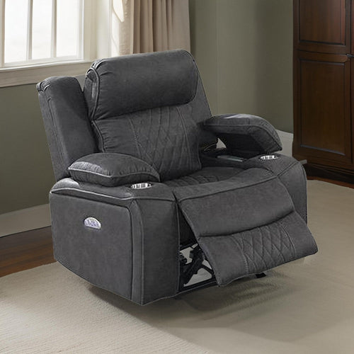 Xiu Power Recliner Chair | 38" | USB | Storage | Gray Faux Leather