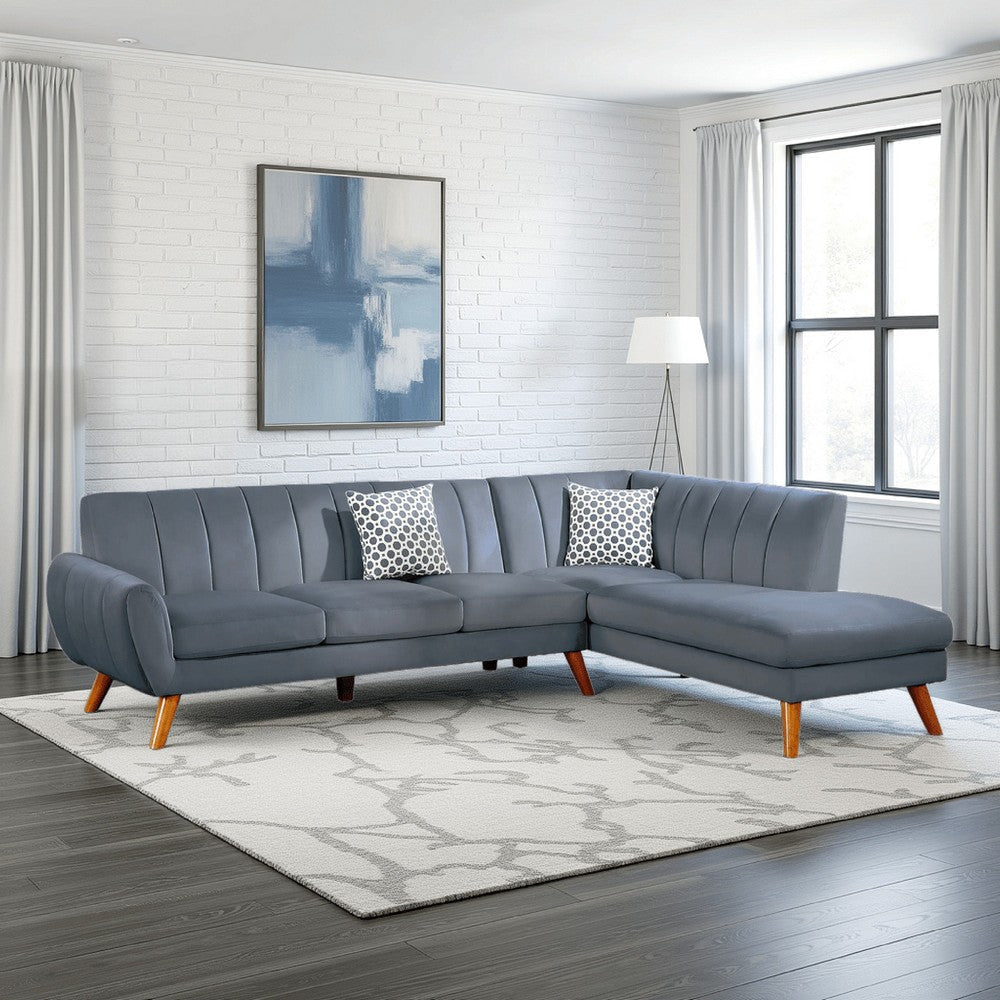 Lynn Sectional Sofa | 2 Piece | L Shape | Velvet | Vertical Tufted | Gray