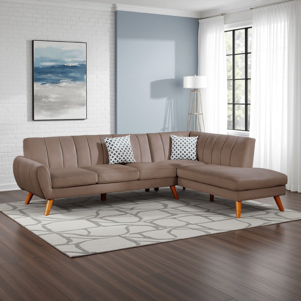 Lynn Sectional Sofa | 2 Piece | Chaise Lounger | Tufted Velvet | Brown