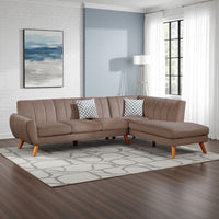Lynn Sectional Sofa | 2 Piece | Chaise Lounger | Tufted Velvet | Brown