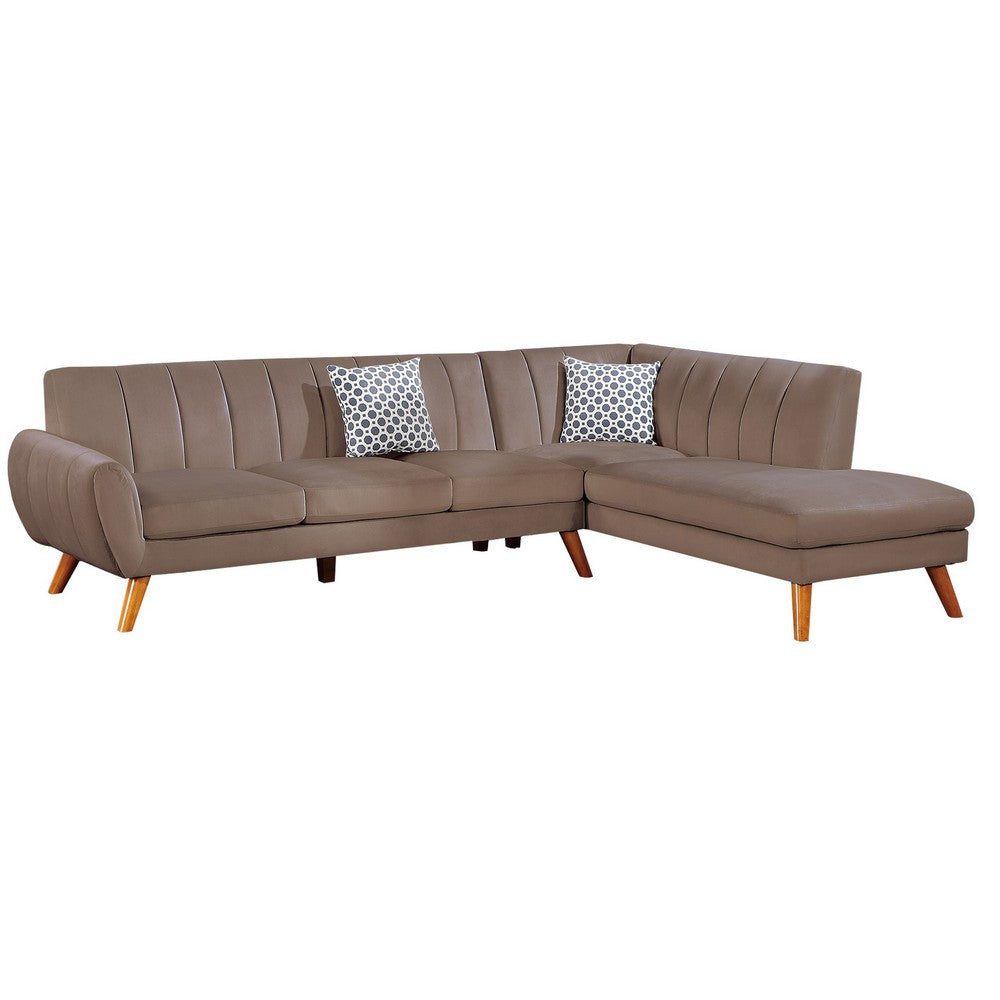 Lynn 2 Piece Sectional Sofa Set, Chaise Lounger, Tufted Velvet, Brown By Casagear Home