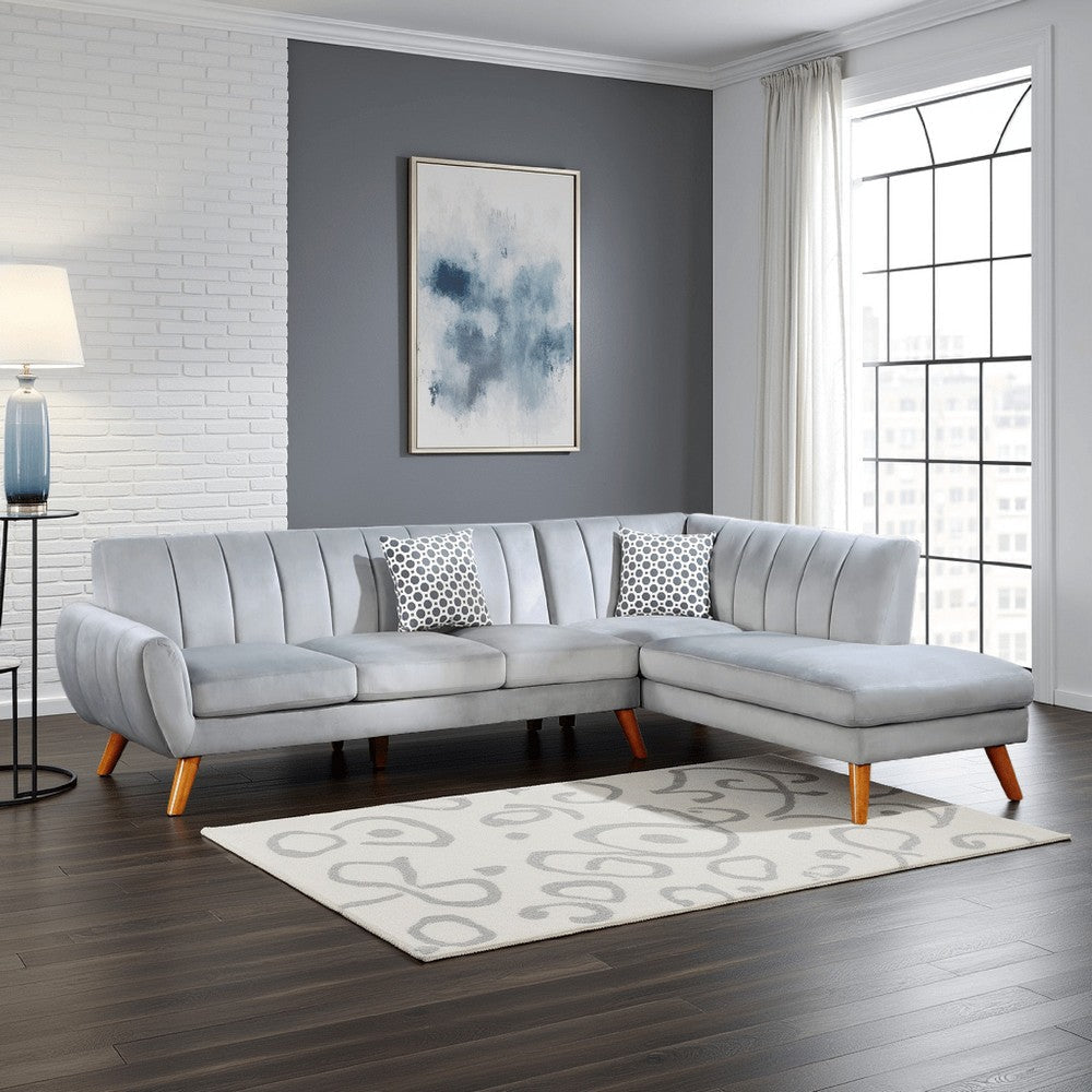 Lynn Sectional Sofa | 2 Piece | Chaise Lounger | Tufted Velvet | Light Gray