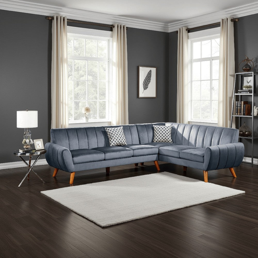 Lynn Sectional Sofa | 2 Piece | L Shape | Tufted Velvet | Slate Blue