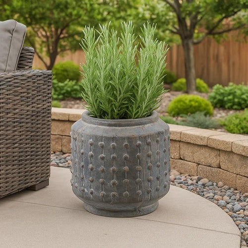 Planter | 8" | Ceramic | Bubbled Texture | Weathered Gray Finish
