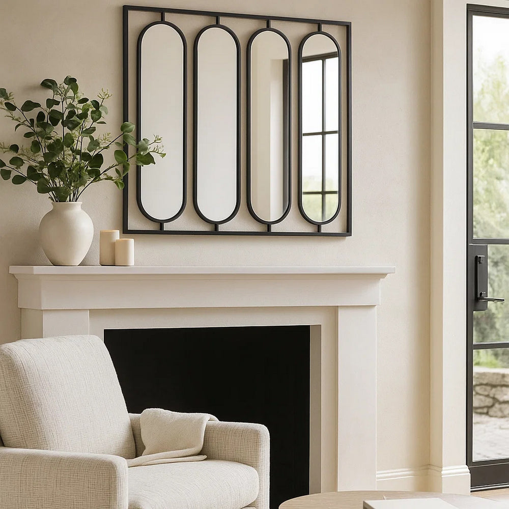 Wall Decor | 36" | 4 Swiveling Oblong Mirrors | Black Metal Frame