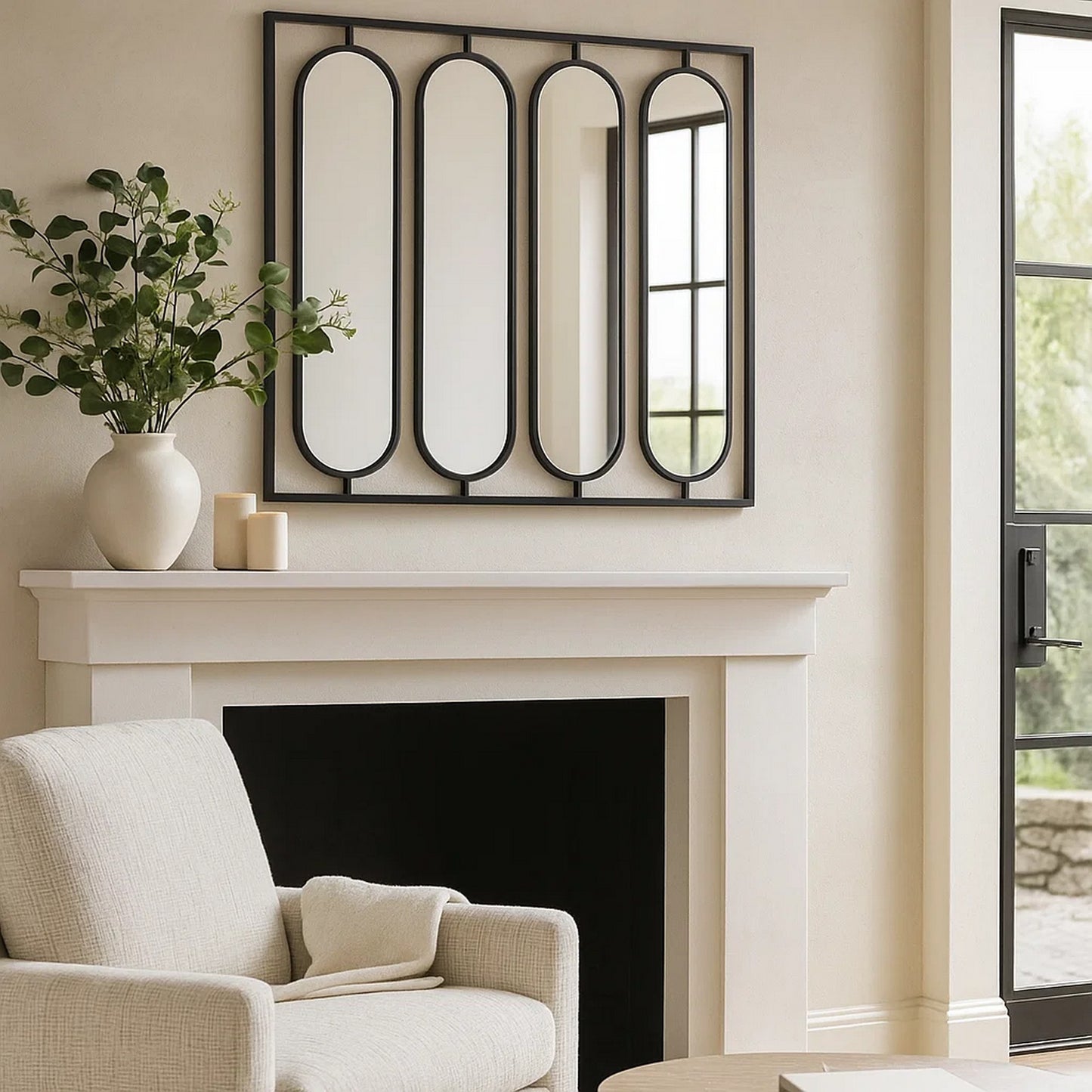 Wall Decor | 36" | 4 Swiveling Oblong Mirrors | Black Metal Frame