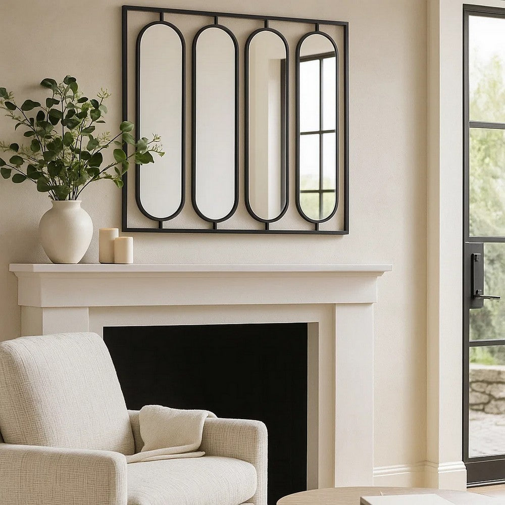Wall Decor | 36" | 4 Swiveling Oblong Mirrors | Black Metal Frame