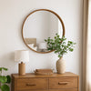 Roe Wall Mirror | 40" Round | Brown Pine Wood Frame | Wall Mount