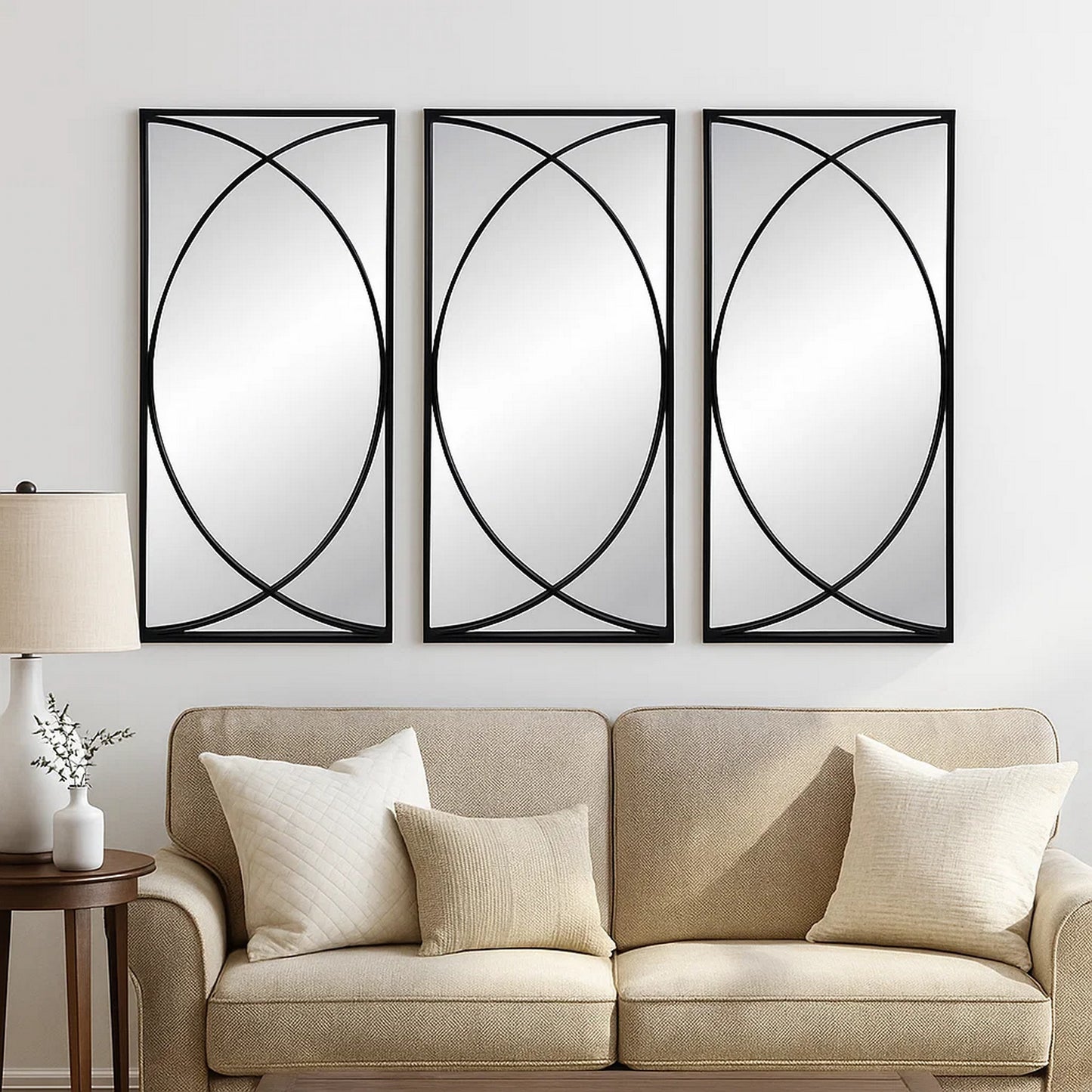 Wall Mirror | 32" | 3 Piece | Concentric Circles | Black Metal Frame