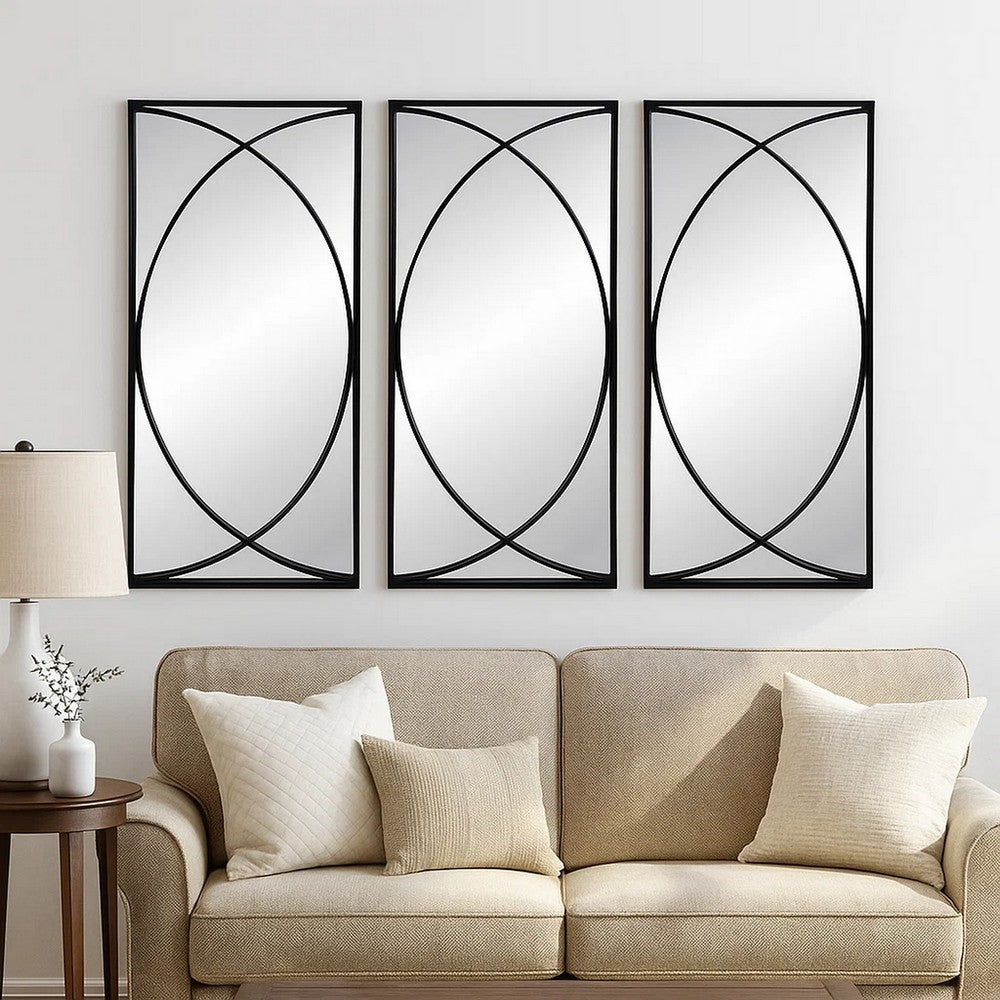 Wall Mirror | 32" | 3 Piece | Concentric Circles | Black Metal Frame
