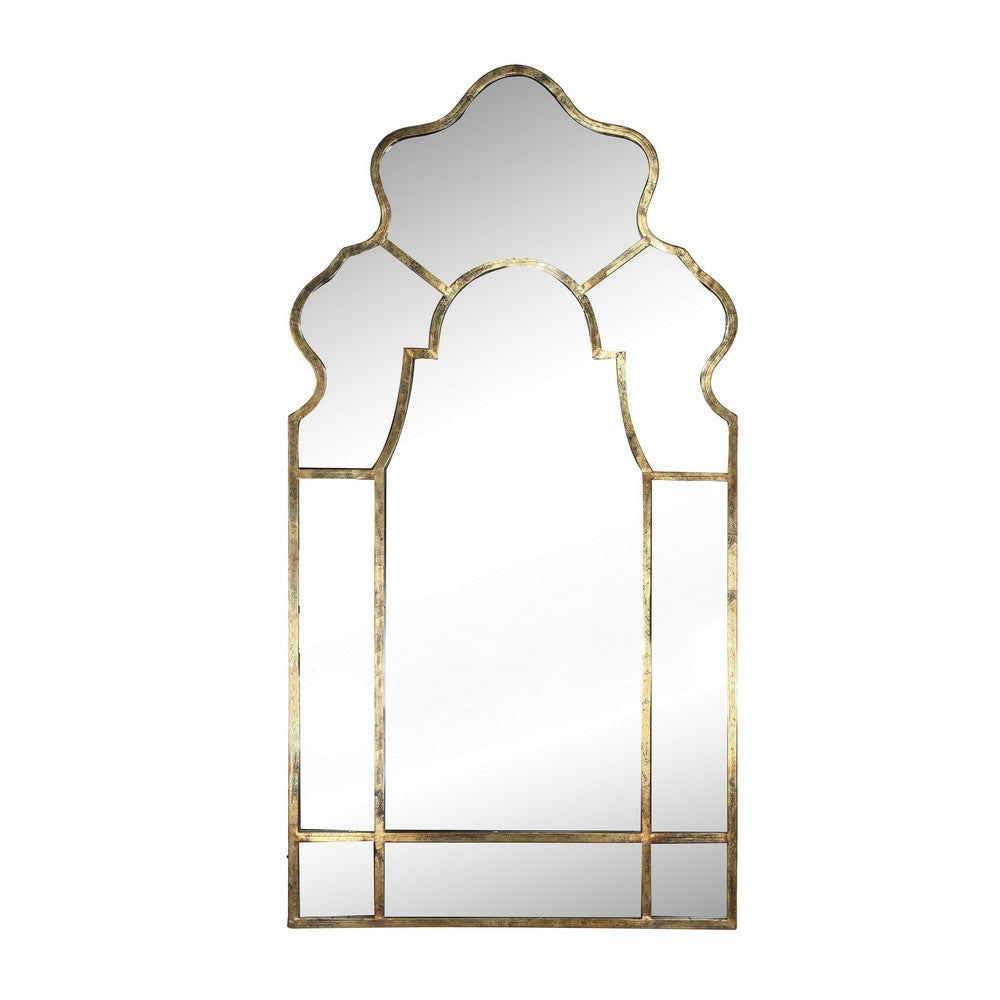 55 Inch Wall Mirror, Curved Scalloped Victorian Design, Gold Metal Frame
