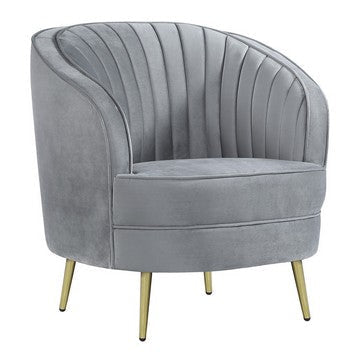 Enzo 31 Inch Retro Accent Chair, Channel Tufted, Bucket Style Back, Gray