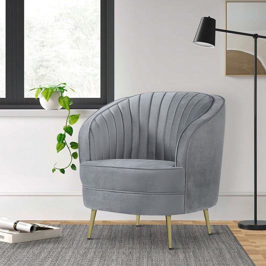 Enzo 31 Inch Retro Accent Chair, Channel Tufted, Bucket Style Back, Gray