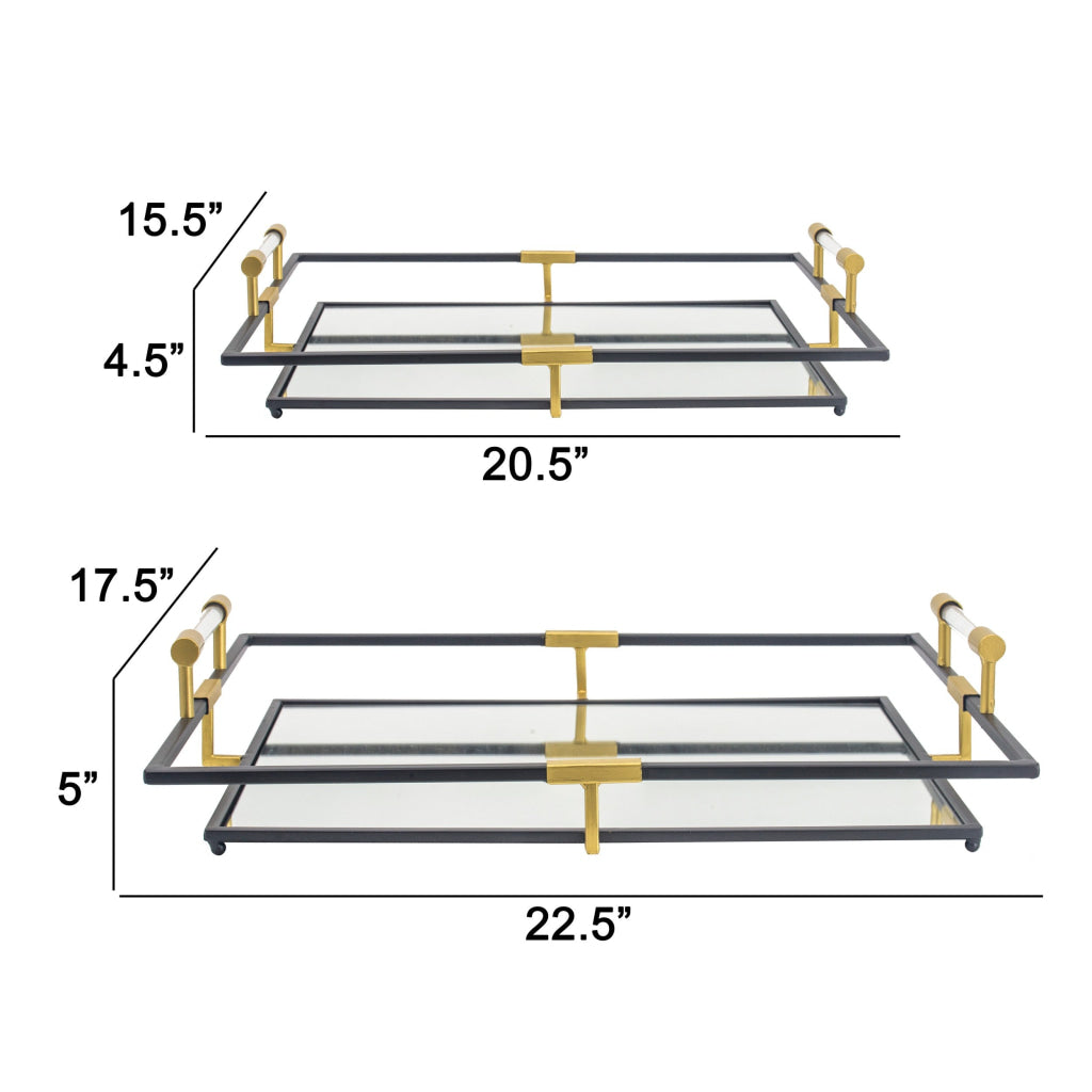 21 27 Inch Set of 2 Decorative Trays with Mirror Modern Frame Gold Black By Casagear Home BM286365