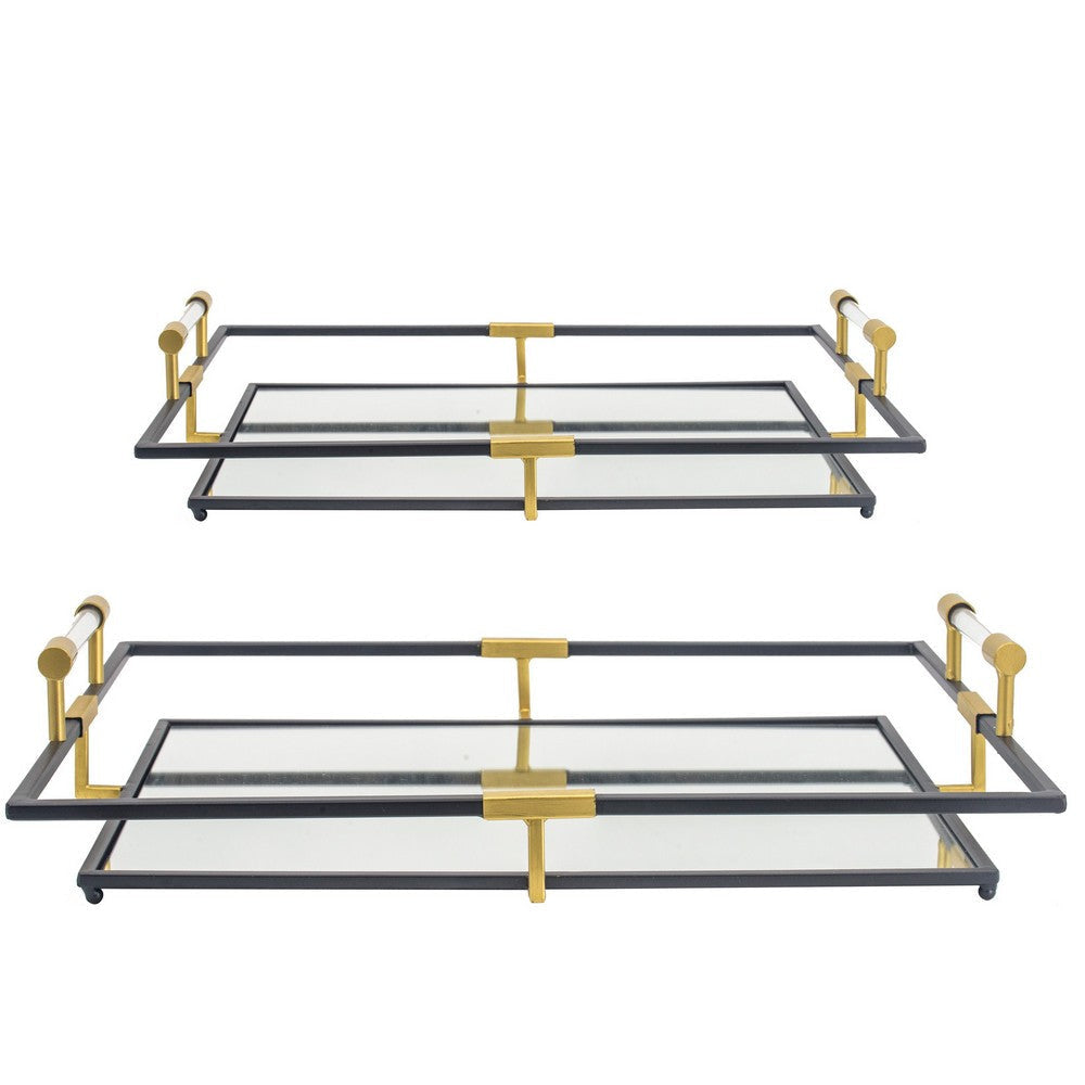 Decorative Trays | Set of 2 | 21", 27" | Mirror Surface | Gold Black