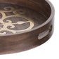 18 Inch Round Decorative Tray Brass Inlaid Design and Brown Wood Frame By Casagear Home BM286369