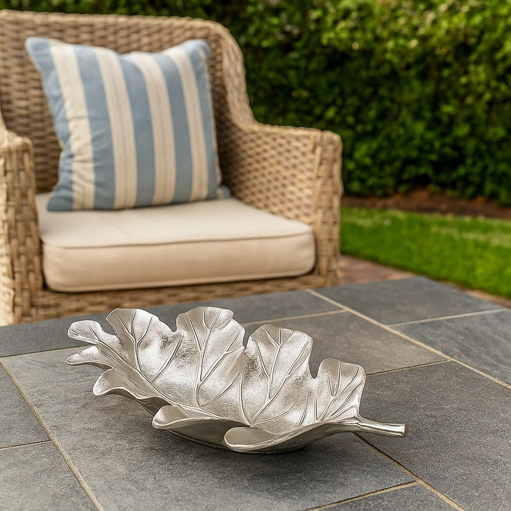 Decorative Tray | 22" | Oak Leaf Design | Silver Metal Frame