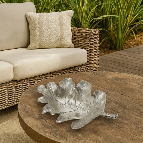 Decorative Tray | 22" | Oak Leaf Design | Silver Metal Frame