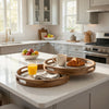 Decorative Trays | 18", 15" | Round | Marble Effect | Brown Frame