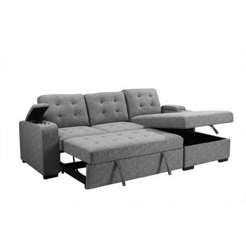 120 Inch Sleeper Sectional Sofa Bed with Storage Modern Tufted Gray Fabric BM286382