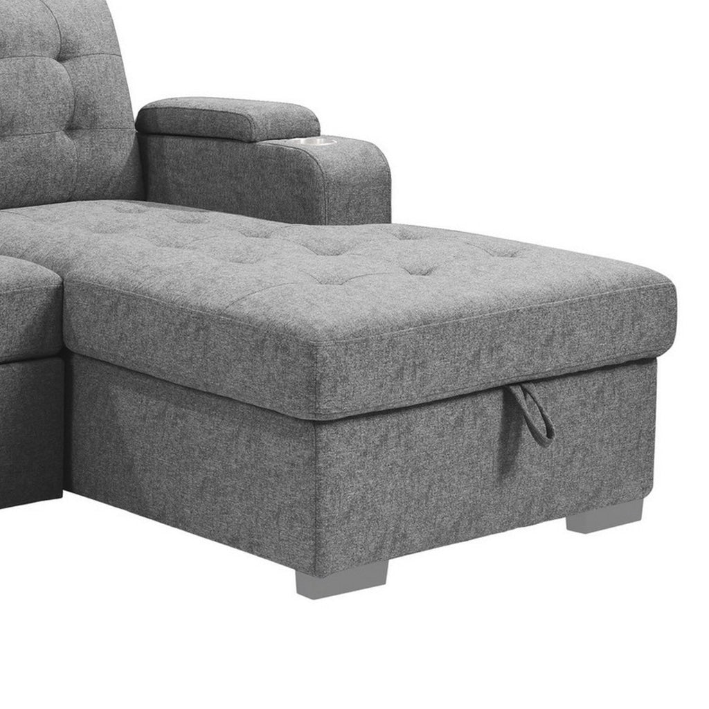 120 Inch Sleeper Sectional Sofa Bed with Storage Modern Tufted Gray Fabric BM286382