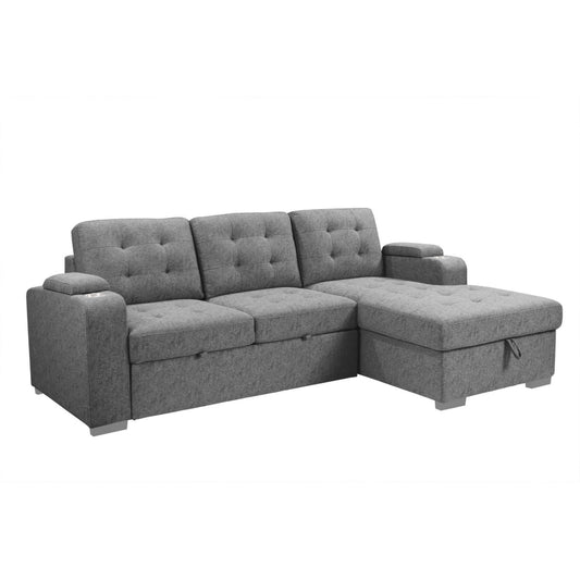 120 Inch Sleeper Sectional Sofa Bed with Storage, Modern Tufted Gray Fabric