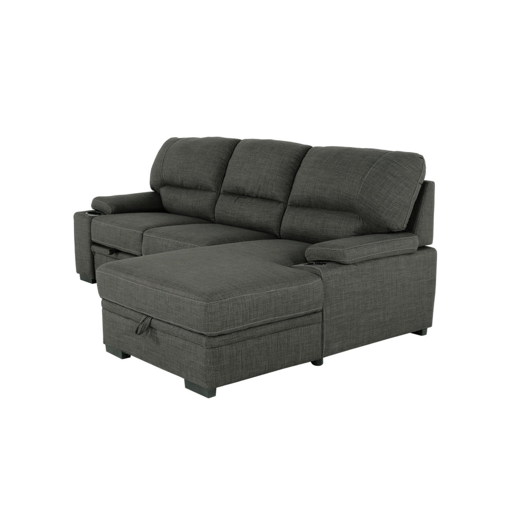 2 Piece Sleeper Sofa Bed Storage and Cup Holders Pillow Top Arms Black BM286384